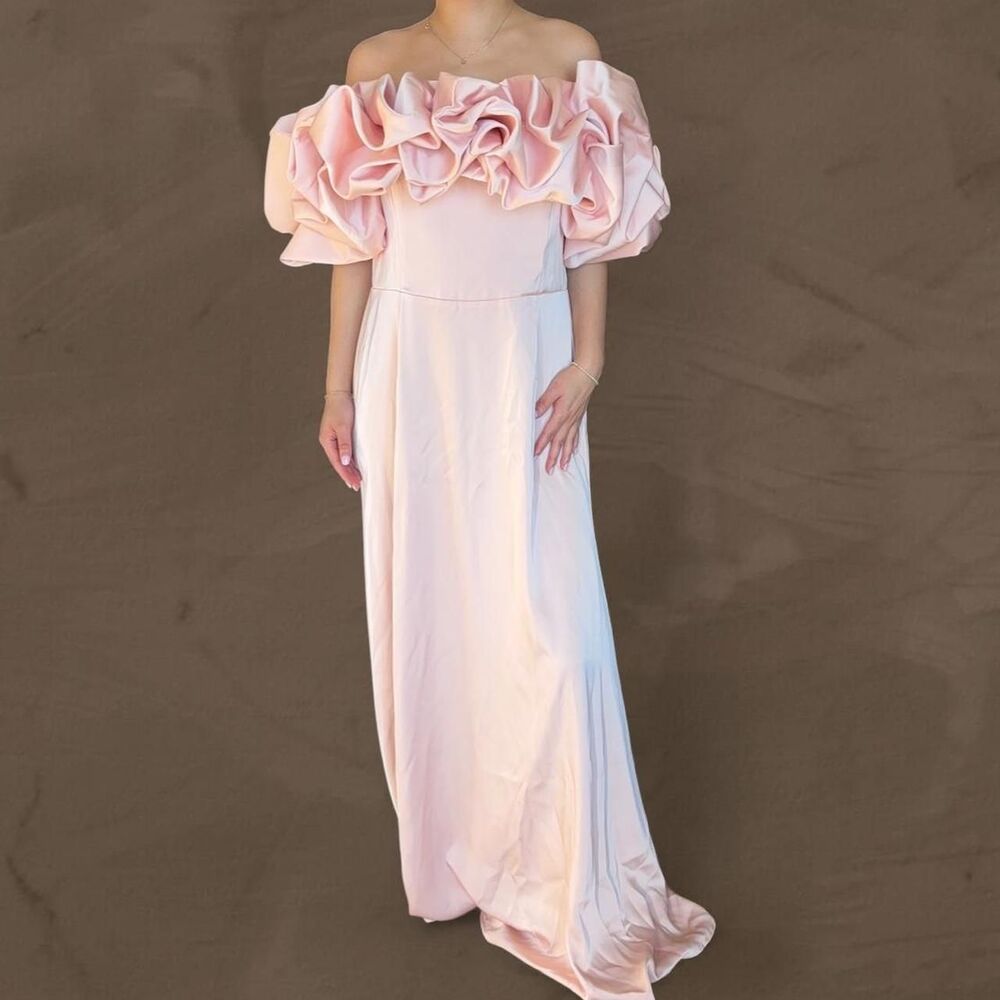 Club L London Pink Puff Bardot Maxi with rose floral neckline Dress size 12